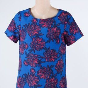 J. Crew Petite Royal Blue Red Floral Shirt Dress